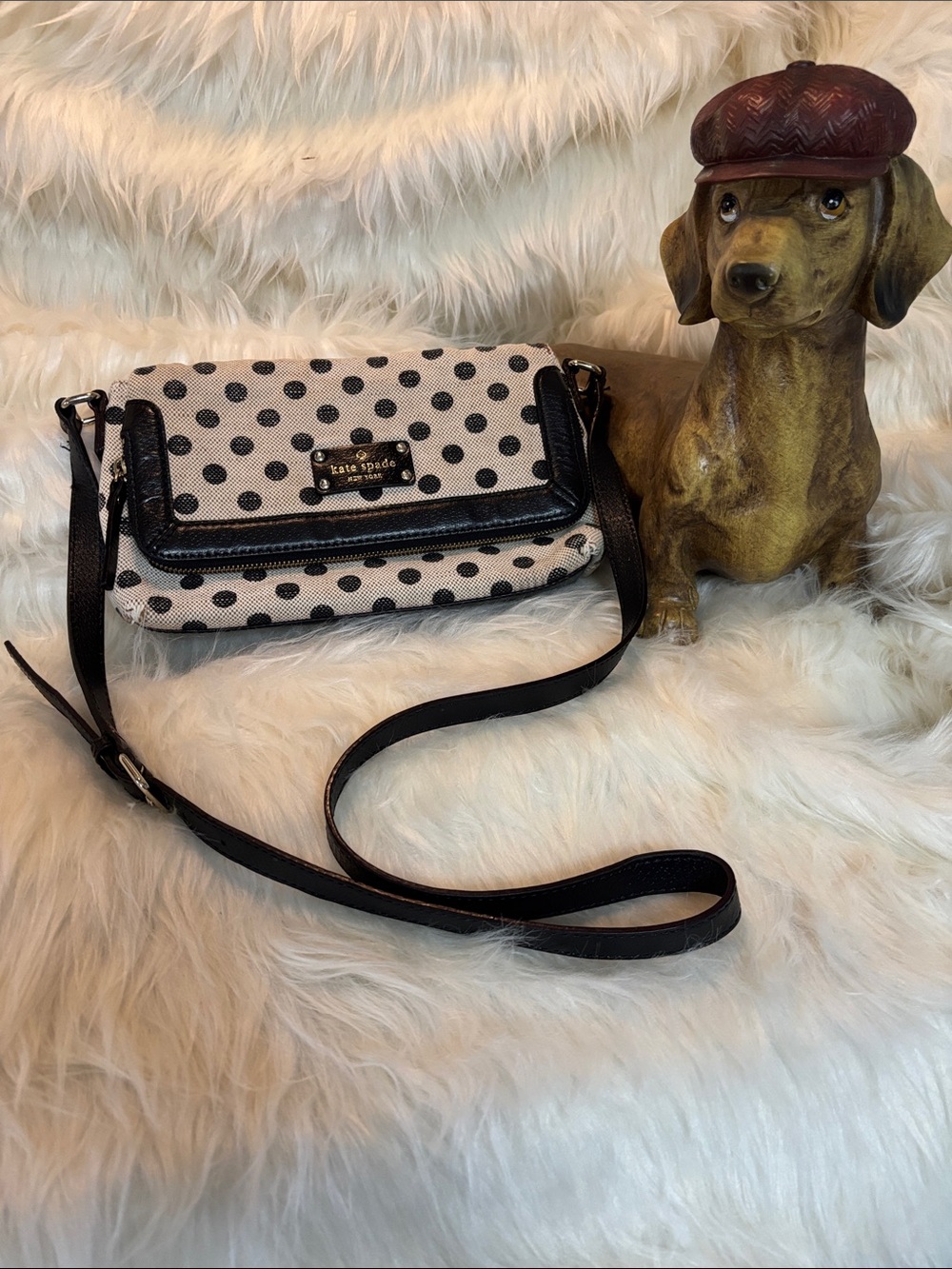 kate spade Black and Cream Polka Dot Crossbody